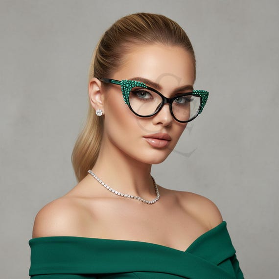 Crystal Cat Eye Optical Glasses – Oversized Statement, Sparkly Clear Lens Fashion Eyewear, Glam Boutique Accessories, Christmas Gift Idea