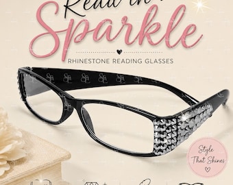 Genuine Crystal Reading Glasses, Rhinestone Rectangular Readers, Sparkly Fashion Eyewear for Women