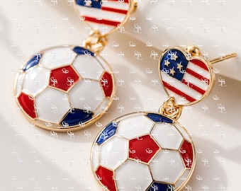 Patriotic Soccer Ball Earrings USA Sports Jewelry Team Spirit Accessory Tournament Fan Gift Athletic Fashion