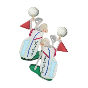 HOLE IN ONE Resin Golf Bag Dangle Earrings, Gift for Golf Lover, Gift for Mom, Sports Earrings, Golf Jewelry, Accessories for Her