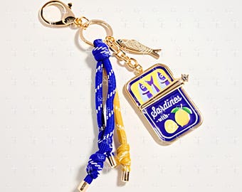 Sardines Bag Charm Key Chain, Coastal Purse Charm, Fish Keychain, Mediterranean Style Accessory, Gift for Foodies