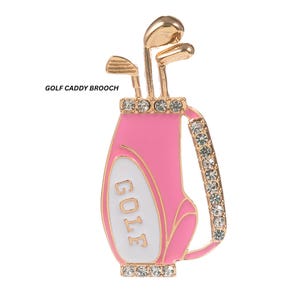 Pink Golf Bag Brooch – Rhinestone Crystal Golf Caddy Pin for Women | Cute Golfer Gift, Sparkly Sports Jewelry, Lapel or Hat Accessory