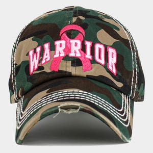 Pink Ribbon Warrior Breast Cancer Awareness Baseball Cap for Survivors, Cancer Hat Gift for Mom, Chemo Hat
