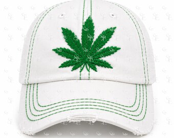 Distressed Cannabis Leaf Trucker Hat Green Embroidered Marijuana Cap Festival Streetwear Baseball Hat Unisex Gift