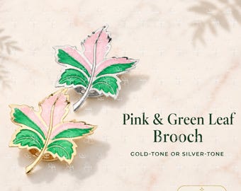 Leaf Brooch Pin in Pink and Green, Soror Gift, Line Sister Jewelry, Chapter Event Accessory, Gold or Silver Tone