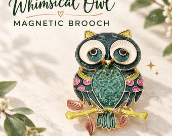 Whimsical Owl Magnetic Brooch, Metal Bird Jewelry, Cute Owl Scarf Magnet, Sweater Hat Lapel Accessory, Gift for Owl Lover