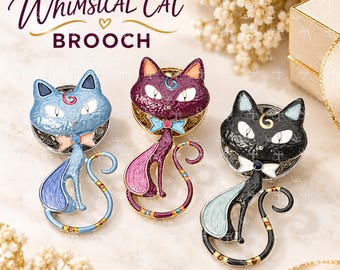 Whimsical Cat Magnetic Brooch, Metal Feline Scarf Pin, Cat Lover Gift