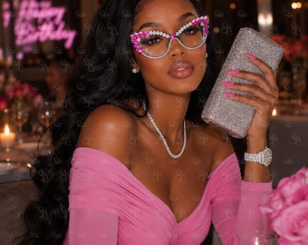 Statement Rhinestone Cat Eye Eyeglasses Glam Fashion Frames Luxury Designer Inspired Eyewear Optical Glasses for Women