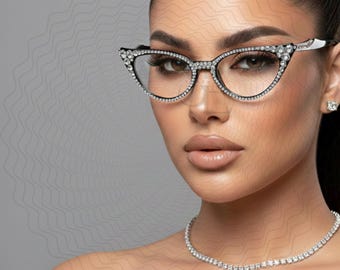 Swarovski Crystal Cat Eye Reading Glasses, 1950s Vintage Style