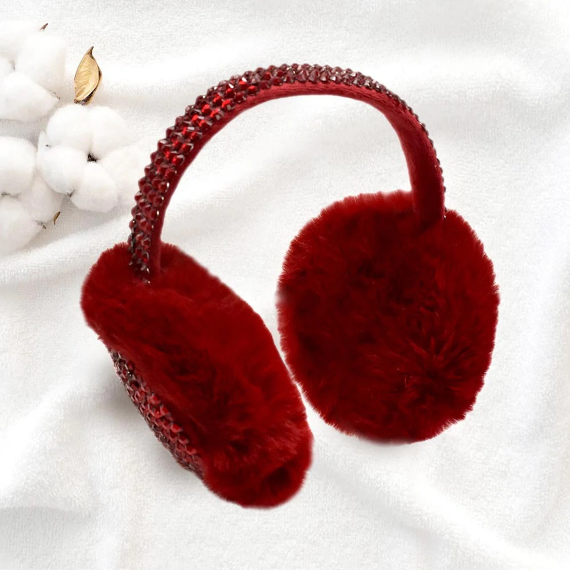Plush Faux Fur Earmuffs With Sparkling Rhinestones – Cozy  display picture 1