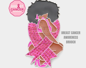 Enamel Pink Afro Lady Pin, Breast Cancer Awareness Clothing Brooch, Cancer Survivor Accessories, Gift for Mom, Gift for Sister