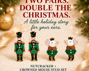 Christmas Stud Earring Set, Nutcracker Soldier and Crowned Mouse, 2 Pairs
