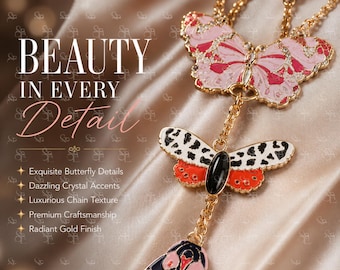 Butterfly Lariat Necklace Layered Statement Necklace Boho Jewelry Long Pendant Necklace Gift for Women Fashion Jewelry