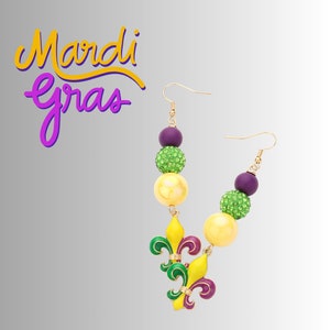 Festive Dangling Mardi Gras Earrings, Fat Tuesday Party Jewelry, Fluer de lis Accessories for Wife, Sister, Friend, New Orleans Gift