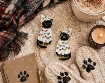 Christmas Cat Earrings Holiday Kitty Earrings Cute Animal Jewelry Festive Gift for Cat Lovers Whimsical Statement Earrings