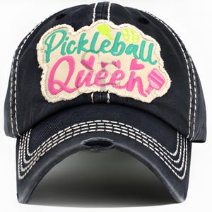 Pickleball Queen Baseball Cap, Distressed Vintage Hat, Funny Embroidered Patch Cap, Adjustable Dad Hat, Pickleball Gift for Women