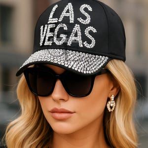 Las Vegas Rhinestone Hat, Glam Adjustable Cap, Concert Bling Hat, Sparkle Baseball Cap, Gift for Her, Casino Cap