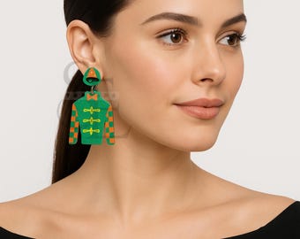 Kentucky Derby Dangle Earrings, Horse Racing Jockey Outfit, Southern Chic