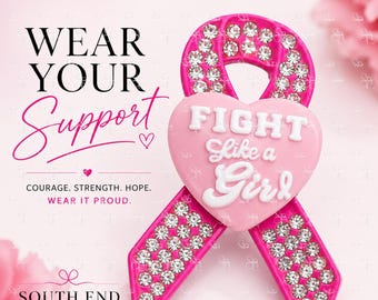 Pink Awareness Ribbon Brooch, Fight Like a Girl Pin, Rhinestone Breast Cancer Support Jewelry, Survivor Gift
