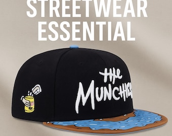 Casquette snapback The Munchies, casquette plate hip-hop réglable, casquette de baseball streetwear, casquette brodée style graffiti