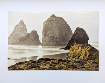 Sea Stacks Giclée Print, Oceanside Oregon Photo, Neutral Coastal Wall Art