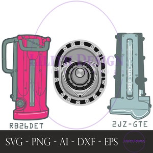 Motor 2JZ-Gte | Motor de automóveis dos desenhos animados de <br> Entrega Rápida? Logotipo Mecânico | Arte de parede divertida e colorida | Svg Png Aı Dxf Eps