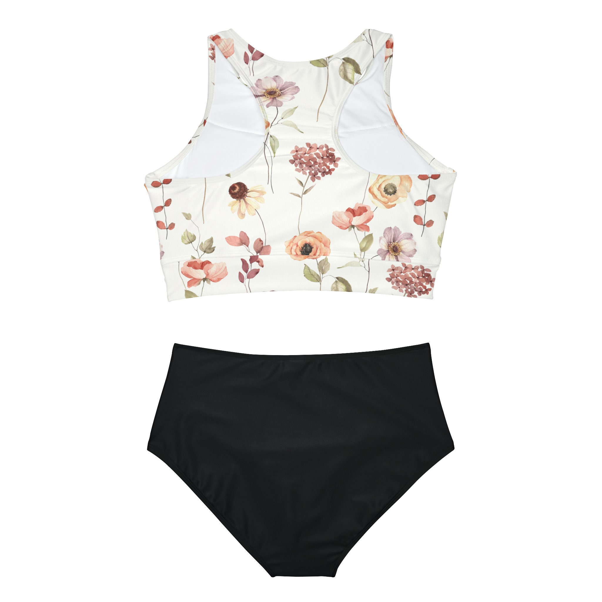 Dusty Poppy Floral Sporty Two Piece Floral Swimsuit Modest - Etsy