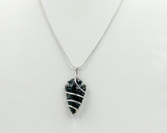 Obsidian Arrowhead Pendant, Wire Wrapped Necklace, Psychic Protection Stone