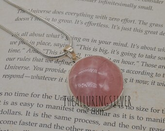 Rose Quartz Sterling Silver Pendant, Handmade Healing Necklace