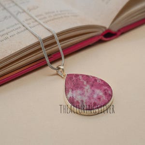 Dainty Pink Thulite Pendant, 925 Sterling Silver Pendant, Women Dainty Necklace, Handmade, Gemstone Pendant, Bohemian Pendant, Gift For Her