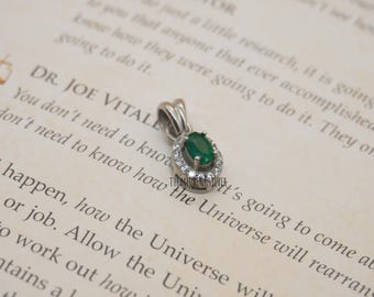 Natural Emerald Pendant 925 Sterling Silver, Small Green Gemstone Necklace, Dainty Handmade Emerald Jewelry Gift for Her