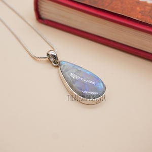 Rainbow Moonstone Pendant, Moonstone Silver Pendant, Pear Stone Pendant, 925 Sterling Silver Pendant, Gemstone Pendant, Long Pendant
