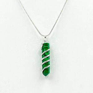 Spiral Wire Wrapped Clear Malachite Necklace , Malachite Pendant, Spiral Wrap Jewelry, Crown Chakra Necklace, Gift