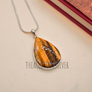 Yellow Tiger Eye Silver Pendant, 925 Sterling Silver Pendant, Natural Tiger Pendant Jewelry, Anniversary Gift, Gift for Her Handmade Pendant