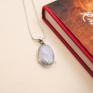 Rainbow Moonstone Pendant, Moonstone Silver Pendant, Pear Stone Pendant, 925 Sterling Silver Pendant, Gemstone Pendant, Long Pendant