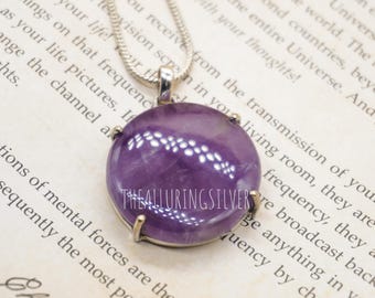 Natural Amethyst Pendant-Handmade Silver Pendant-925 Sterling Silver Pendant-Round Pendant-Anniversary Pendant