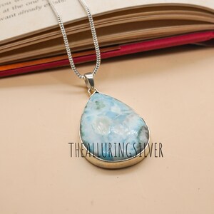 Natural Blue Larimar Gemstone Pendant 925 Sterling Silver Handmade Designer Jewelry Pendant Gift For Her Women&#39;s Larimar Jewelry