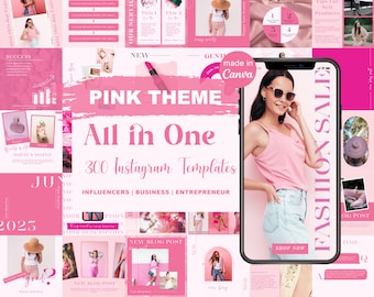 300 Pink Instagram Templates | Girly Instagram Post Templates | Pink Social Media Templates | Canva Beauty Templates | Engagement templates