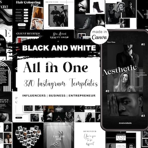 Over 370 Editable Black & White Instagram Templates for Canva | Social Media Graphics | Sleek IG Templates | Instagram Story/Post Designs