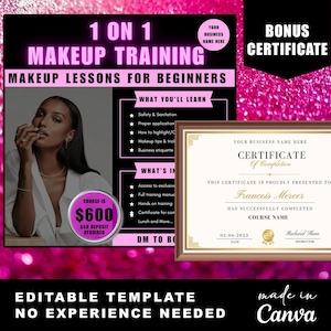 Makeup Class Flyer, DIY 1 on 1 Make up Artist Training Masterclass Course Template, MUA Salon Beautician Extensions Editable Canva Template