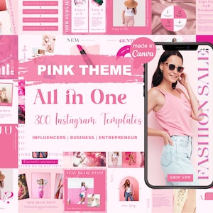 300 Pink Instagram Templates,Girly Instagram Post Templates, Pink Social Media Templates, Canva Beauty Templates, Engagement templates