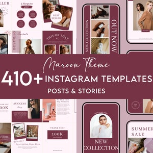 410 Neutral Instagram Post Templates - Canva Blogger Template - Engagement - Story Template - Business - Coach - Quotes - Maroon Feed - Boho