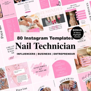 Nail Technician Instagram Posts, Matching Instagram Stories, Story Highlight Covers, Nail Tech Branding Kit, Canva Templates, Nail Flyers