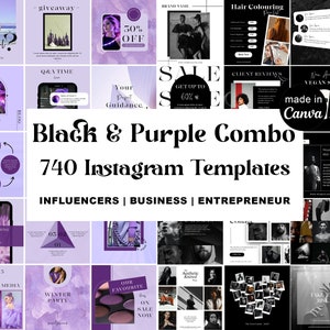 740 Instagram Template Bundle, Purple Social Media, Black Instagram Post, Instagram Canva Templates, Tropical Instagram, Travel Templates