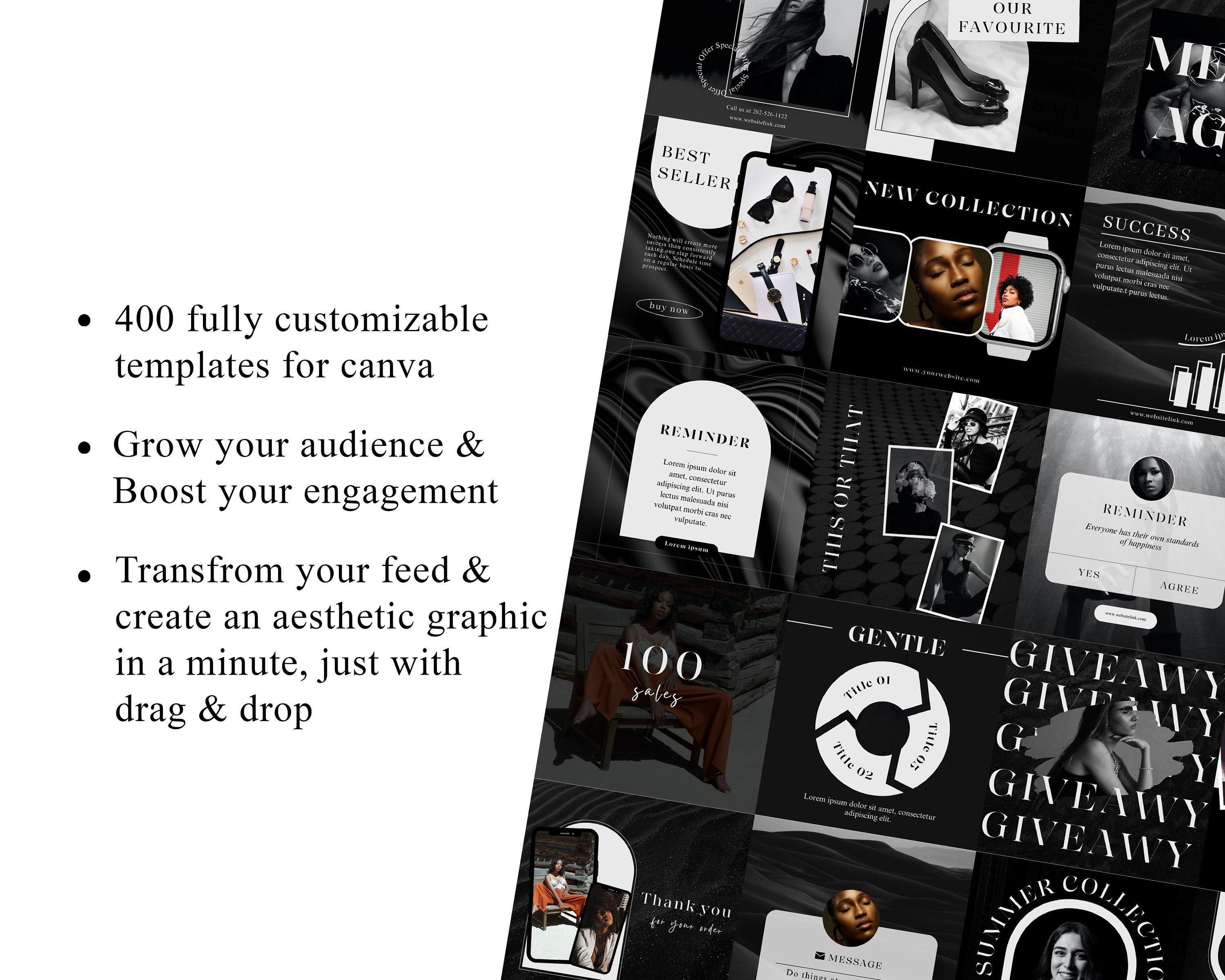 Dark Minimal Instagram Templates Aesthetic Canva Templates Black Lucury ...
