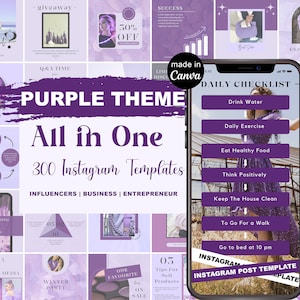 300 Purple Instagram BUNDLE Templates | Purple Social Media Canva Templates| Instagram Post | Purple Travel Templates | Canva Template