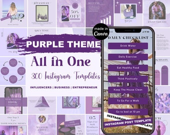 300 Purple Instagram BUNDLE Templates | Purple Social Media Canva Templates| Instagram Post | Purple Travel Templates | Canva Template