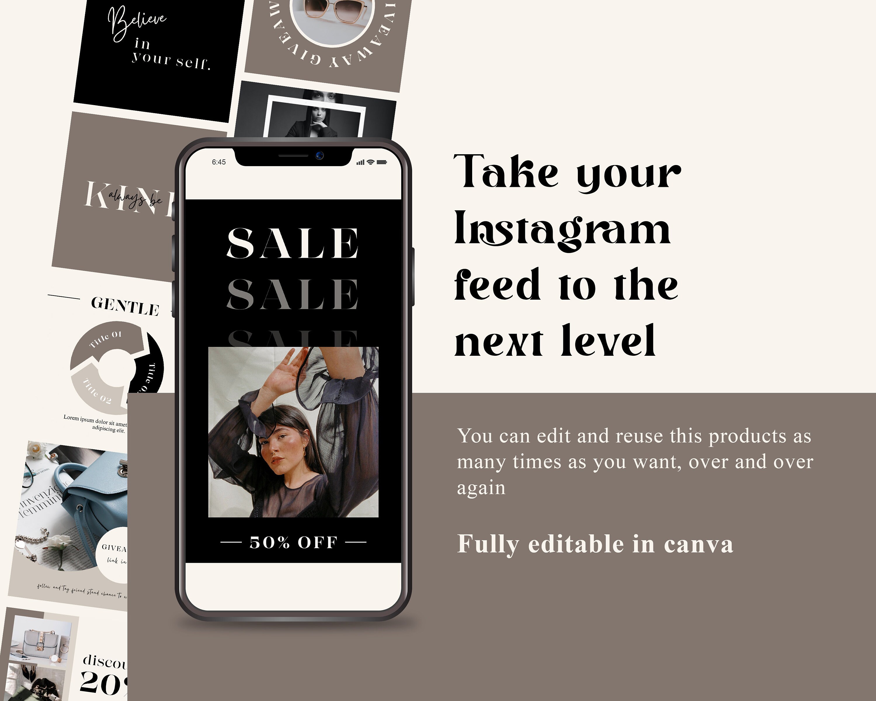 530 Premium Canva Instagram Templates Kit Neutral Boho Etsy