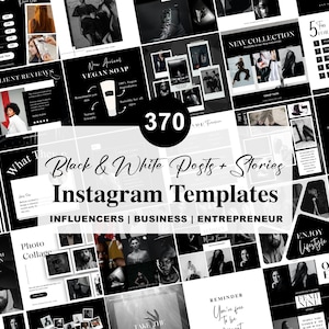 370 plantillas de Instagram en blanco y negro con un diseño minimalista estético para publicaciones, historias, citas de Instagram y portadas destacadas