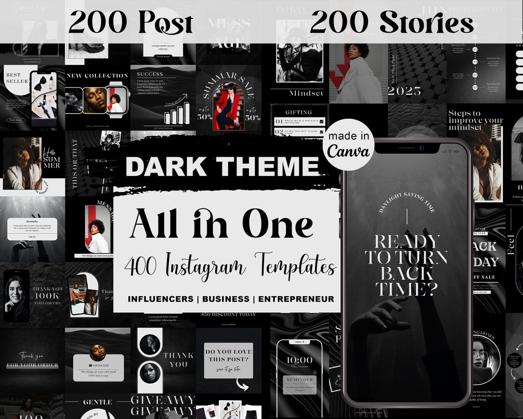 Dark Minimal Instagram Templates Aesthetic Canva Templates Black Lucury ...